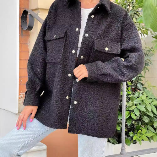 Damen Kuschelige Fleecejacke mit aufgesetzten Taschen und Knopfleiste Fudus