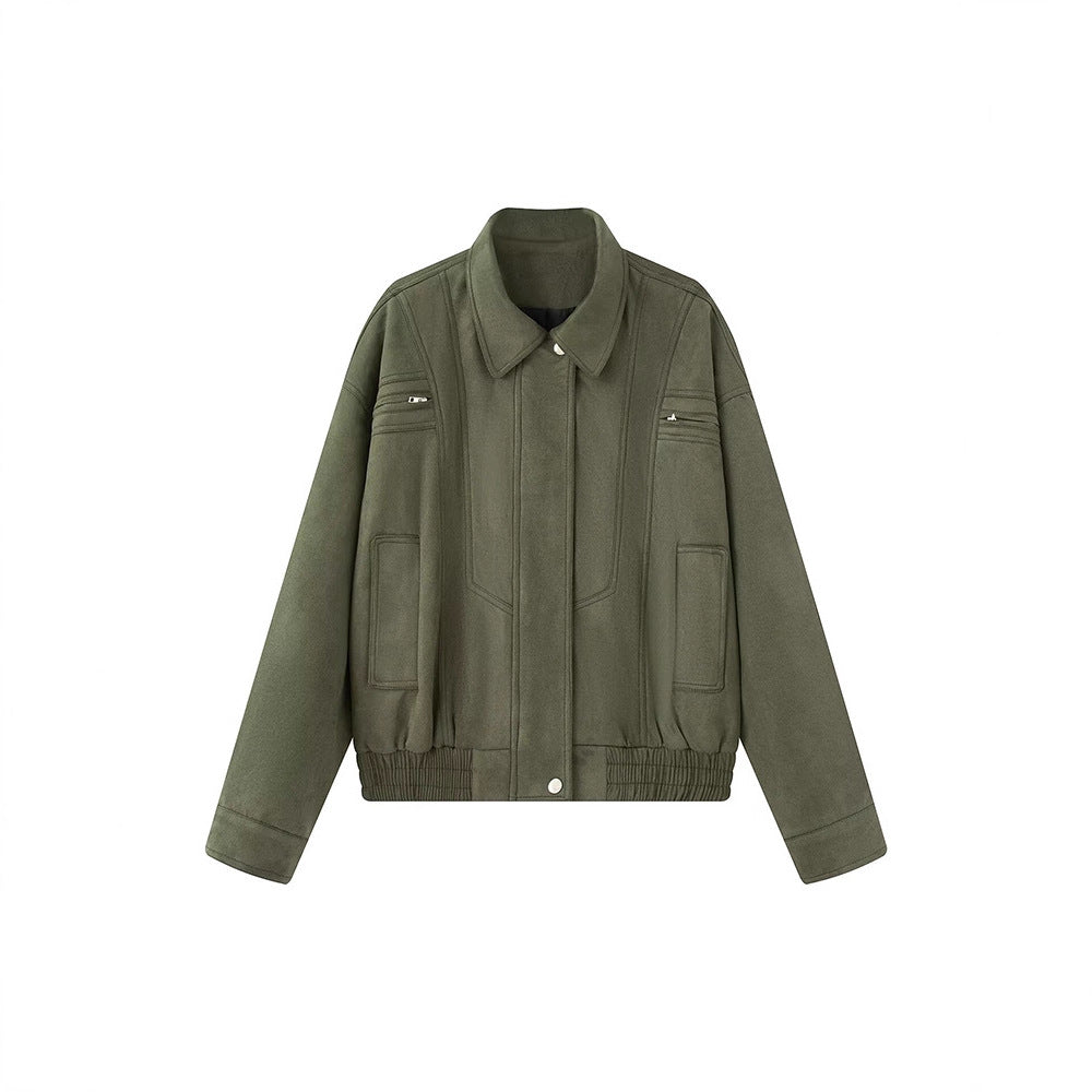 Damen lässige Freizeitjacke mit hohem Kragen und praktischen Taschen Fudus