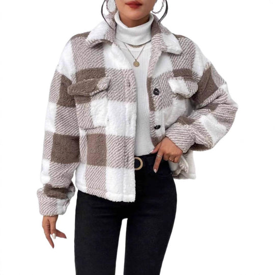 Damen kuschelige Karo-Jacke Fudus