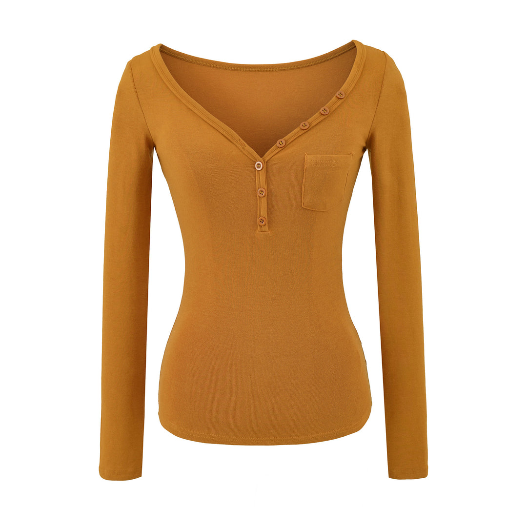 Damen langärmeliges Henley-Shirt Fudus