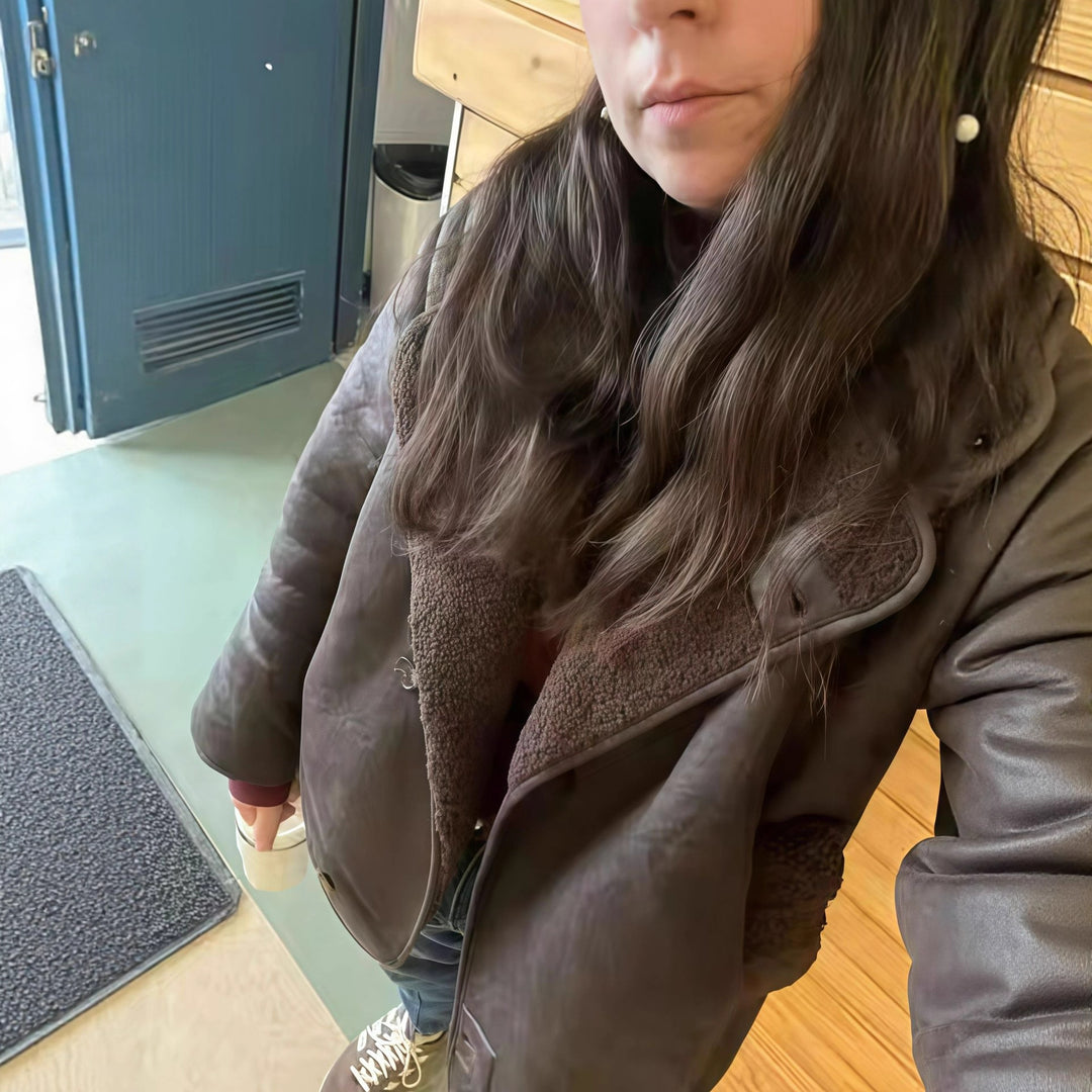 Damen lässige Oversized-Jacke mit luxuriösem Kunstfell Kragen Fudus