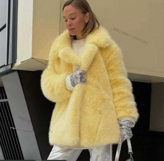 Damen modischer Kunstfell-Stretchmantel Fudus