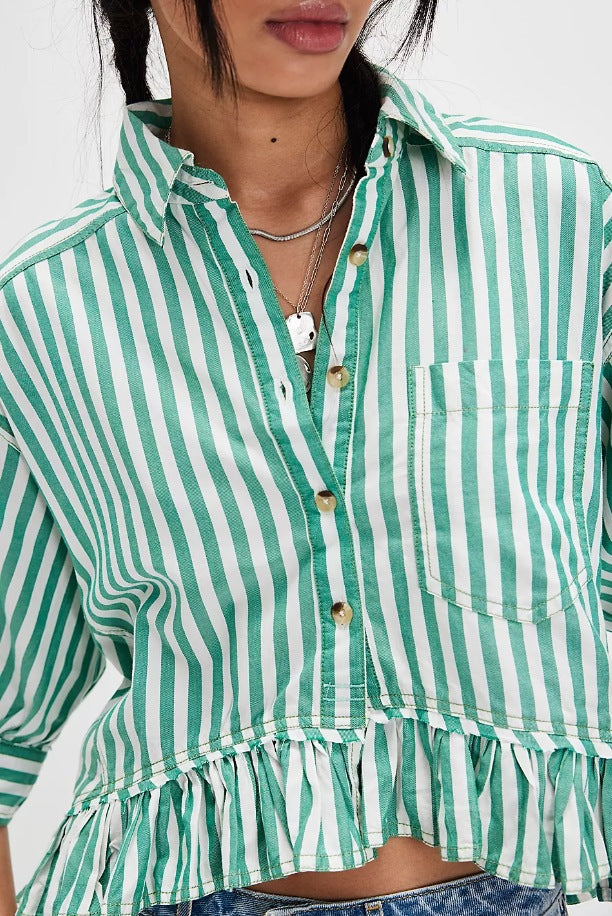 Damen lässige Bluse mit Rüschensaum Fudus