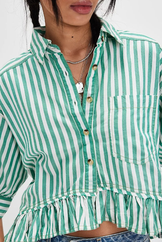 Damen lässige Bluse mit Rüschensaum Fudus