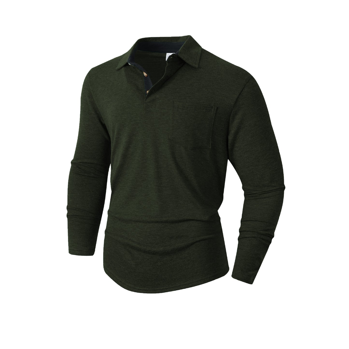 Herren lässiges Langarm-Polo mit innovativem Kragen-Design und praktischer Brusttasche Fudus