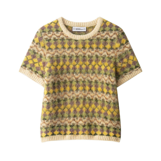 Damen kurzärmliges Strickoberteil mit grafischem Muster Fudus