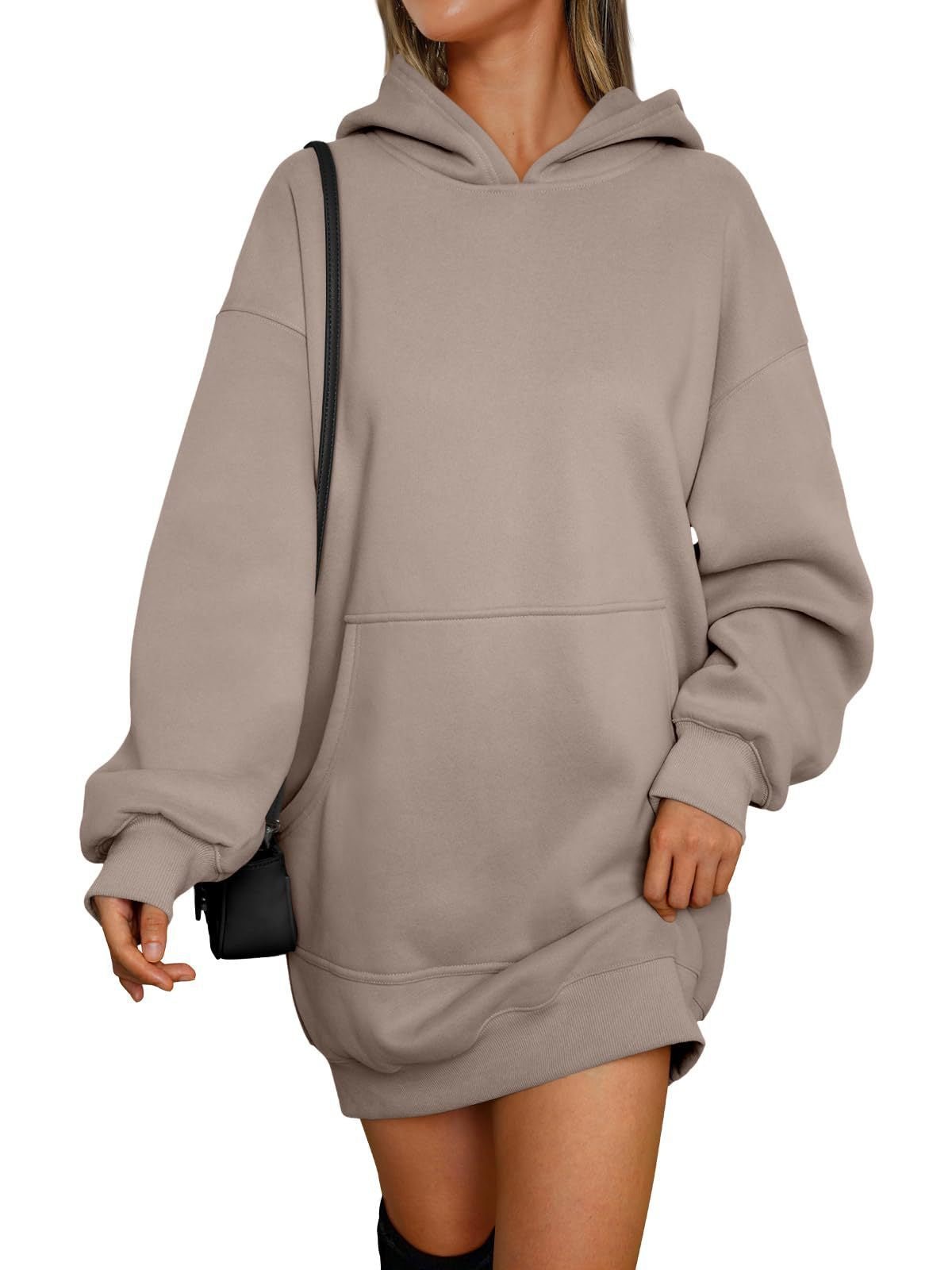 Damen Hoodie-Kleid mit oversize Schnitt und Kängurutasche Fudus