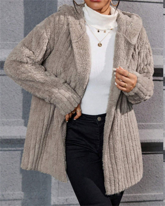 Damen kuschelige Fleecejacke mit Kapuze und strukturiertem Design Fudus