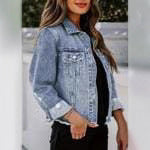 Damen Jeansjacke mit modischen Destroyed-Details und klassischen Brusttaschen Fudus