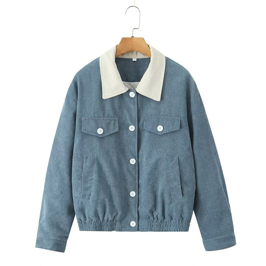 Damen lässige Cordjacke mit praktischen Pattentaschen und elastischem Bund Fudus