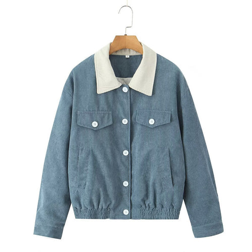 Damen lässige Cordjacke mit praktischen Pattentaschen und elastischem Bund Fudus