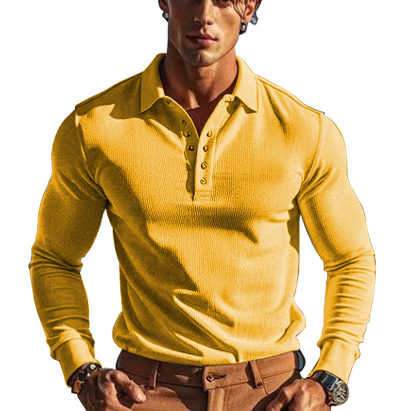 Herren eleganter Langarm-Polo mit Knopfleiste und strukturiertem Design Fudus