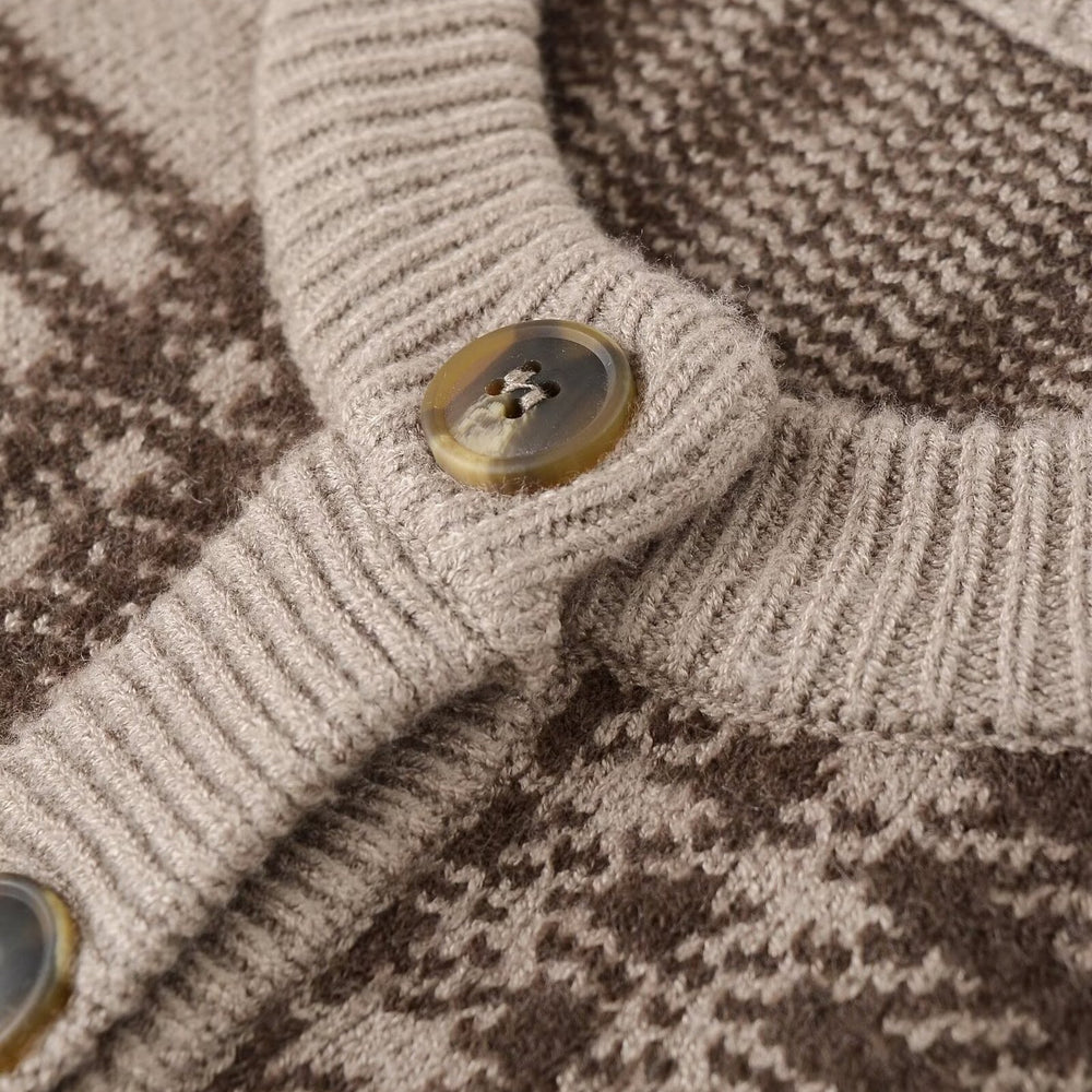 Damen Karierte Strickjacke mit Knopfleiste und Rundhalsausschnitt Fudus