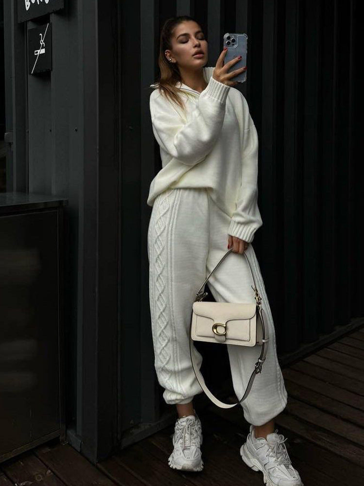 Damen kuscheliger Strickpullover und weite Hose Fudus