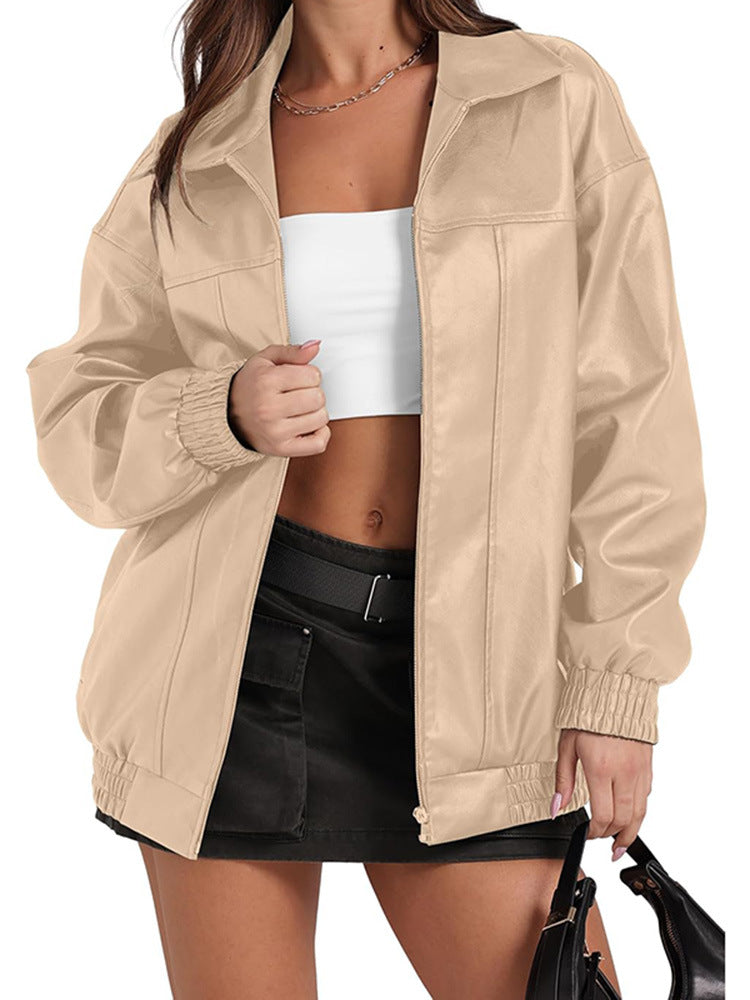 Damen Lässige Oversized-Jacke mit elastischen Bündchen und praktischen Taschen Fudus