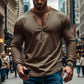 Herren Langarm Henley T-Shirt mit modernem Knopfverschluss und figurbetontem Schnitt Fudus