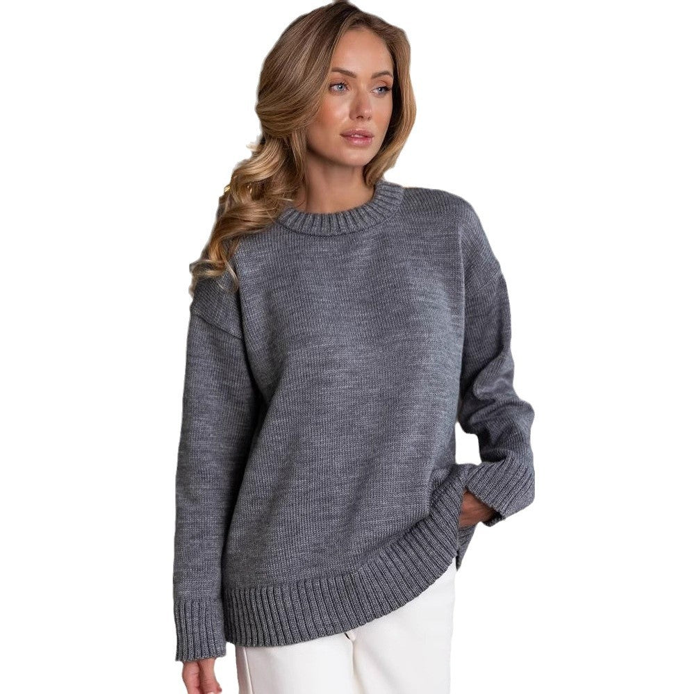 Damen Grobstrickpullover mit weitem Schnitt und Rippbündchen Fudus