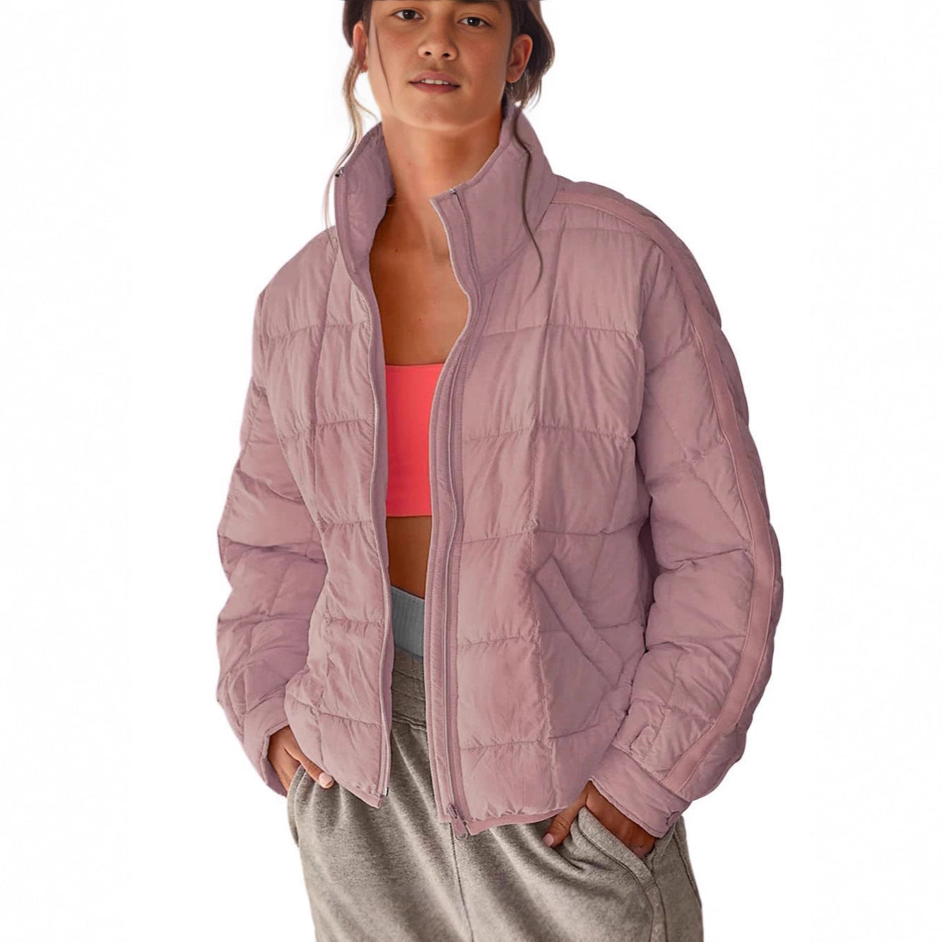 Damen Leichte Steppjacke mit hohem Kragen und praktischen Taschen Fudus