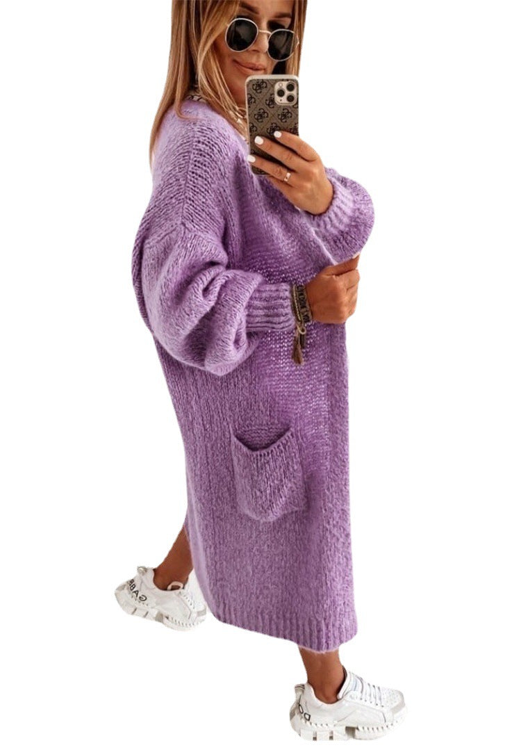 Damen Grobstrick-Mantel mit weichem Material und praktischen Taschen Fudus