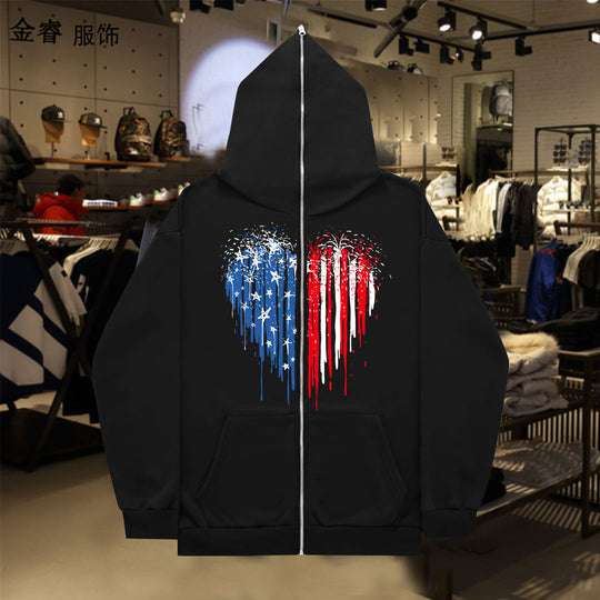 Damen Kapuzenjacke mit einzigartigem Herzmotiv und Reißverschluss Fudus