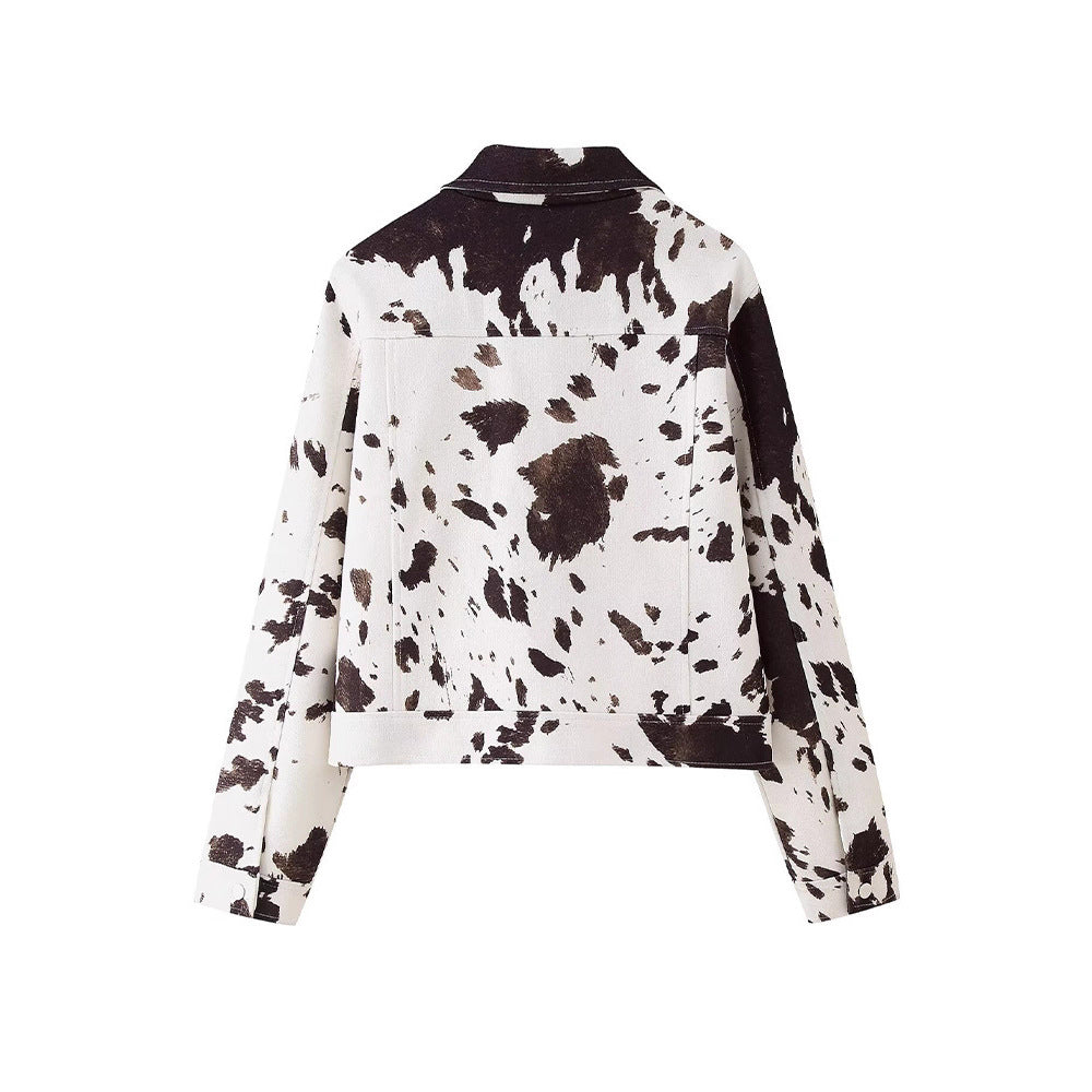 Damen Jeansjacke im modernen Kuhfell-Design Fudus