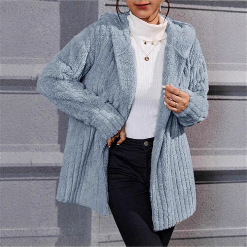 Damen kuschelige Fleecejacke mit Kapuze und strukturiertem Design Fudus