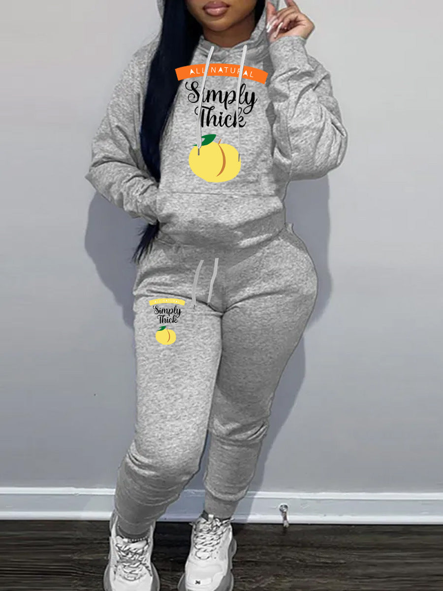 Damen Hoodie- und Jogginghose-Set mit kreativem Fruchtmotiv und bequemer Passform Fudus