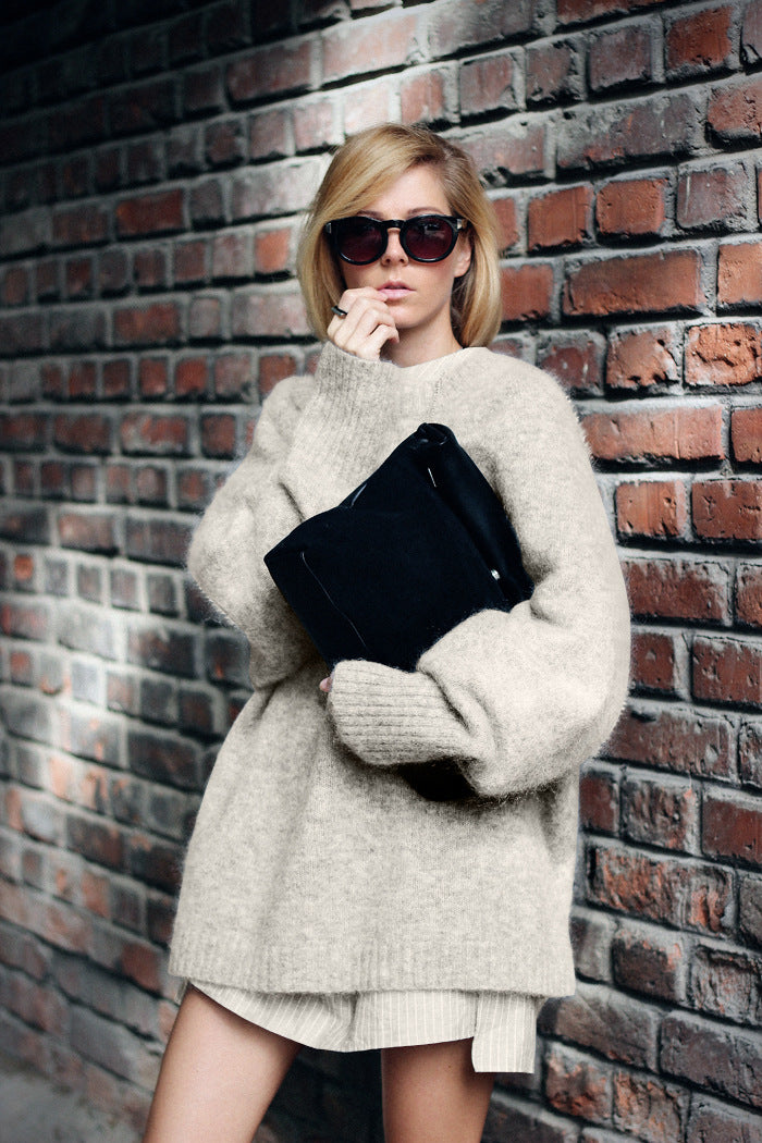 Damen Oversized Strickpullover mit hohem Kragen und extrem weichem Material Fudus