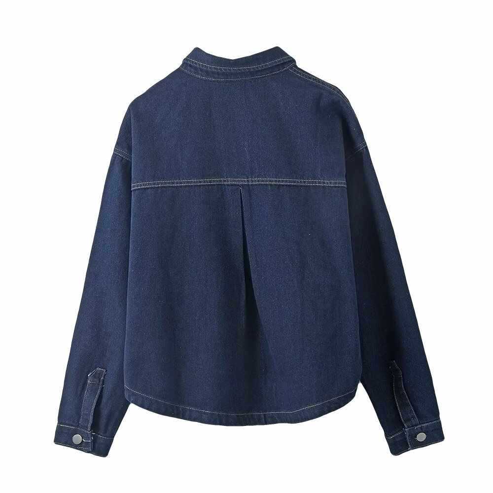 Damen lässige Jeansjacke mit praktischen Taschen Fudus