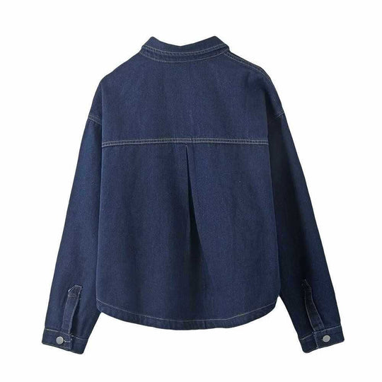 Damen lässige Jeansjacke mit praktischen Taschen Fudus