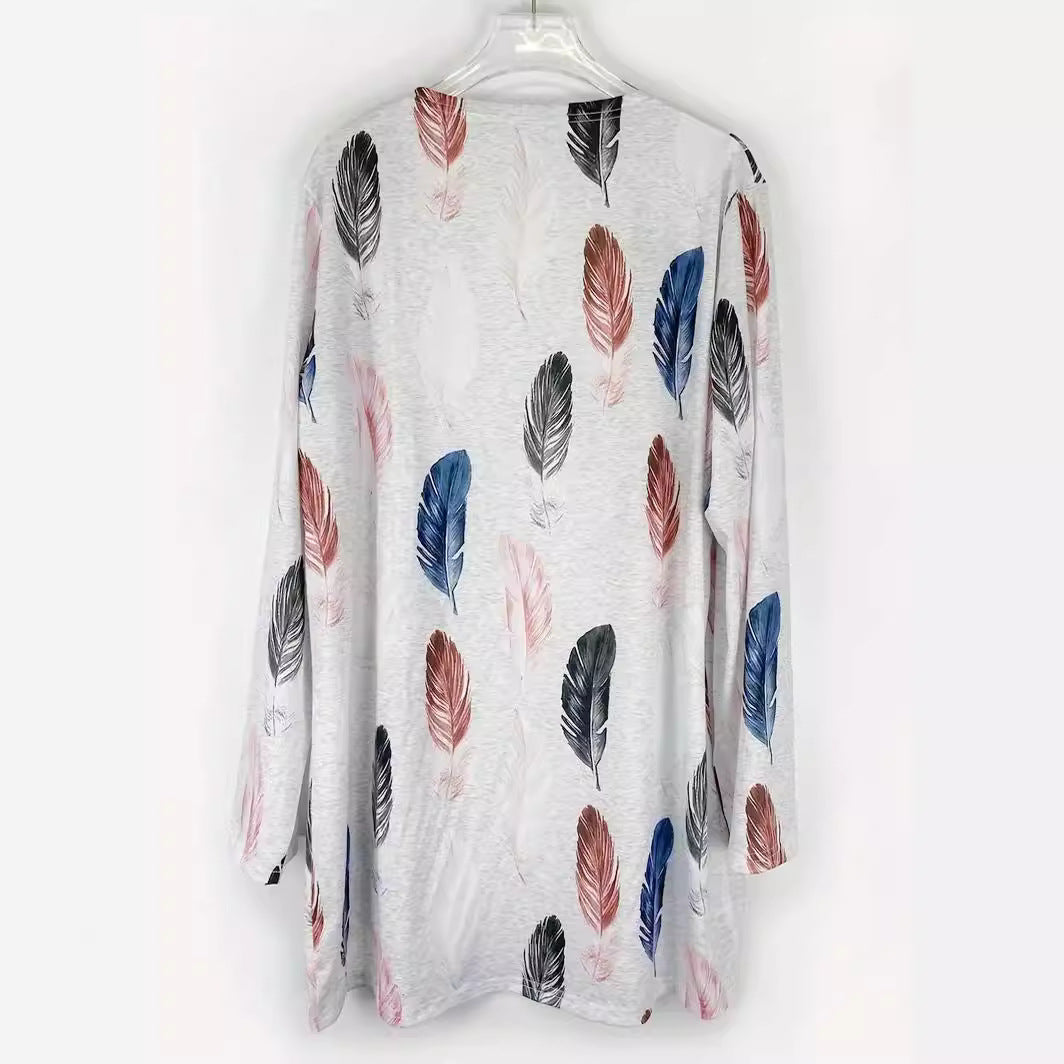 Damen Langer Cardigan mit floralem Muster und praktischen Taschen Fudus