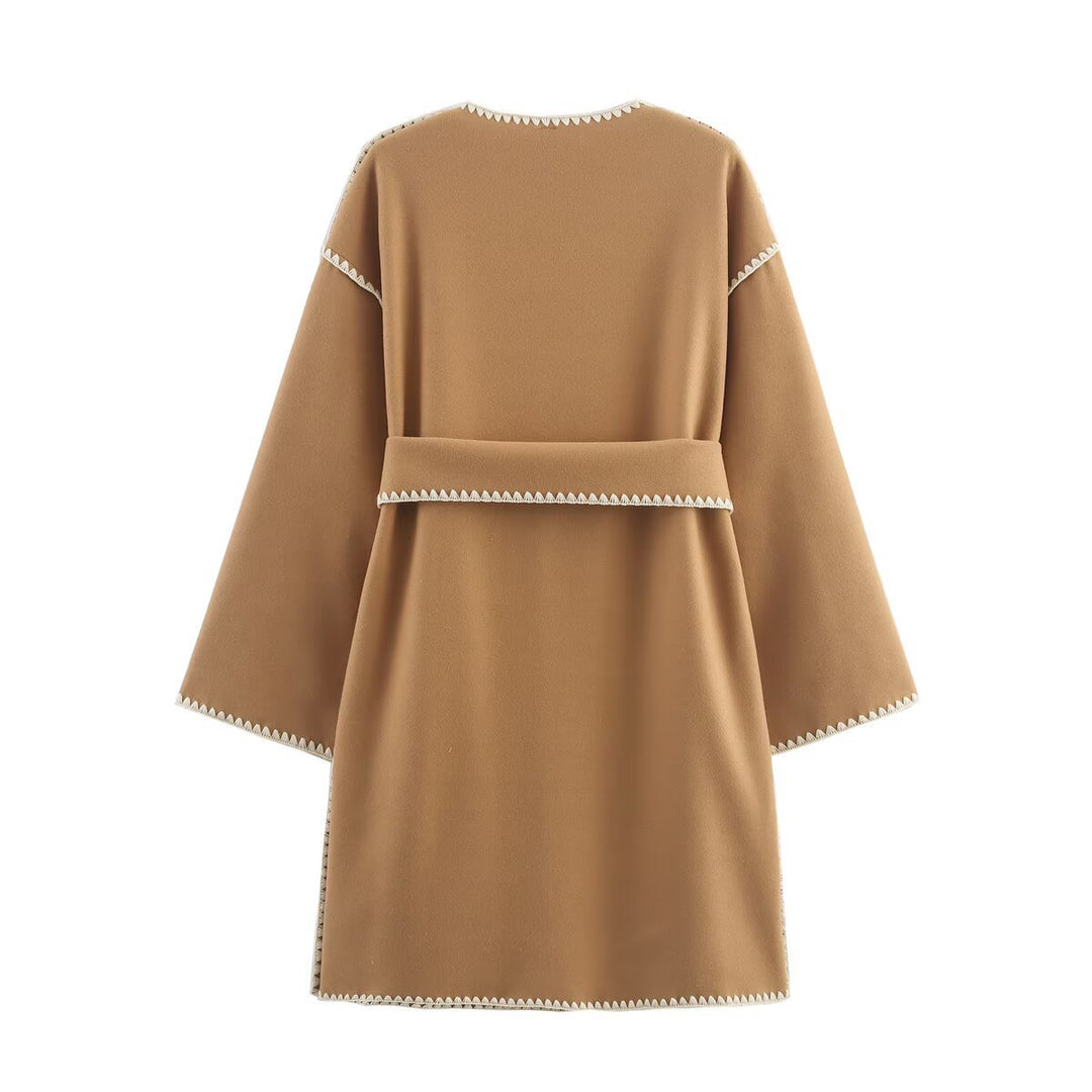 Damen modischer Kimono mit Bindegürtel und Taschen Fudus