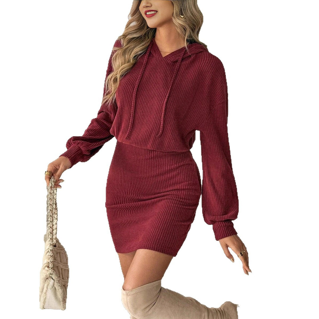 Damen Hoodie Kleid mit Rippstruktur und weitem Schnitt Fudus