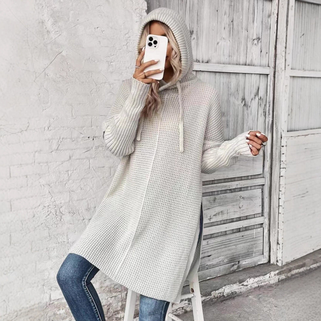 Damen Hoodie-Pullover mit strukturiertem Design und seitlichen Schlitzen Fudus