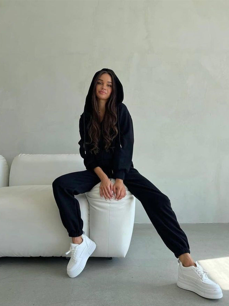 Damen Kapuzensweatanzug mit elastischem Bund und Reißverschluss Fudus