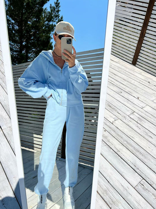 Damen Kapuzensweatanzug mit elastischem Bund und Reißverschluss Fudus