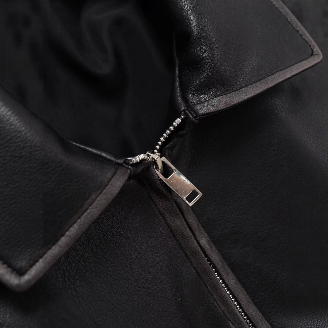 Damen Kurzgeschnittene Lederjacke mit Taschen Fudus