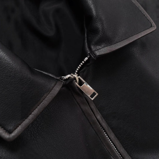 Damen Kurzgeschnittene Lederjacke mit Taschen Fudus