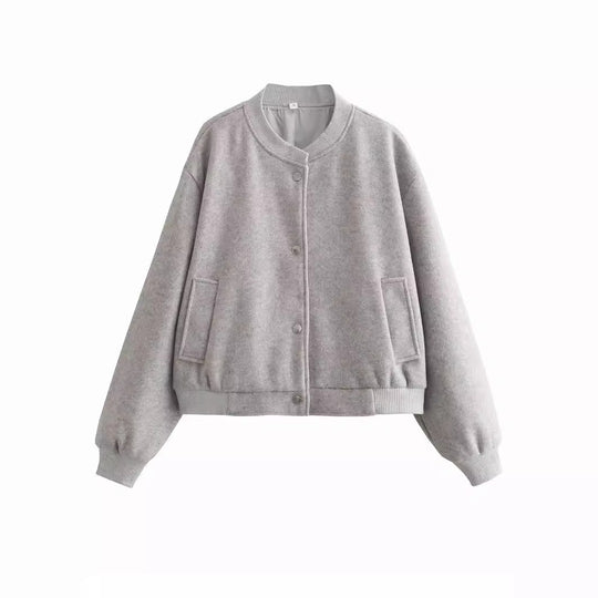 Damen lässige Bomberjacke mit elastischem Saum und praktischen Eingrifftaschen Fudus