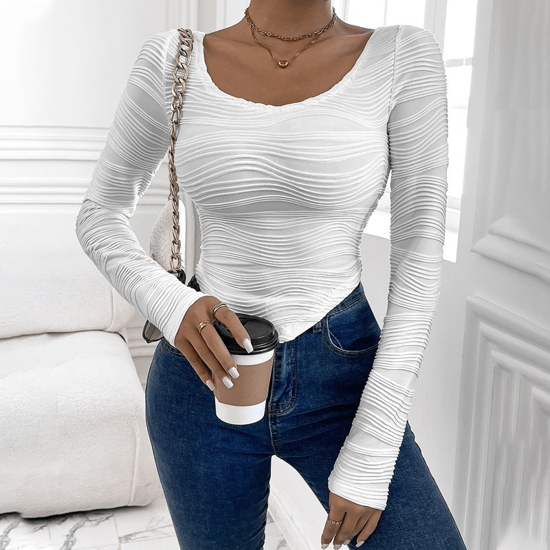 Damen Langarmshirt mit strukturiertem Oberflächendesign Fudus