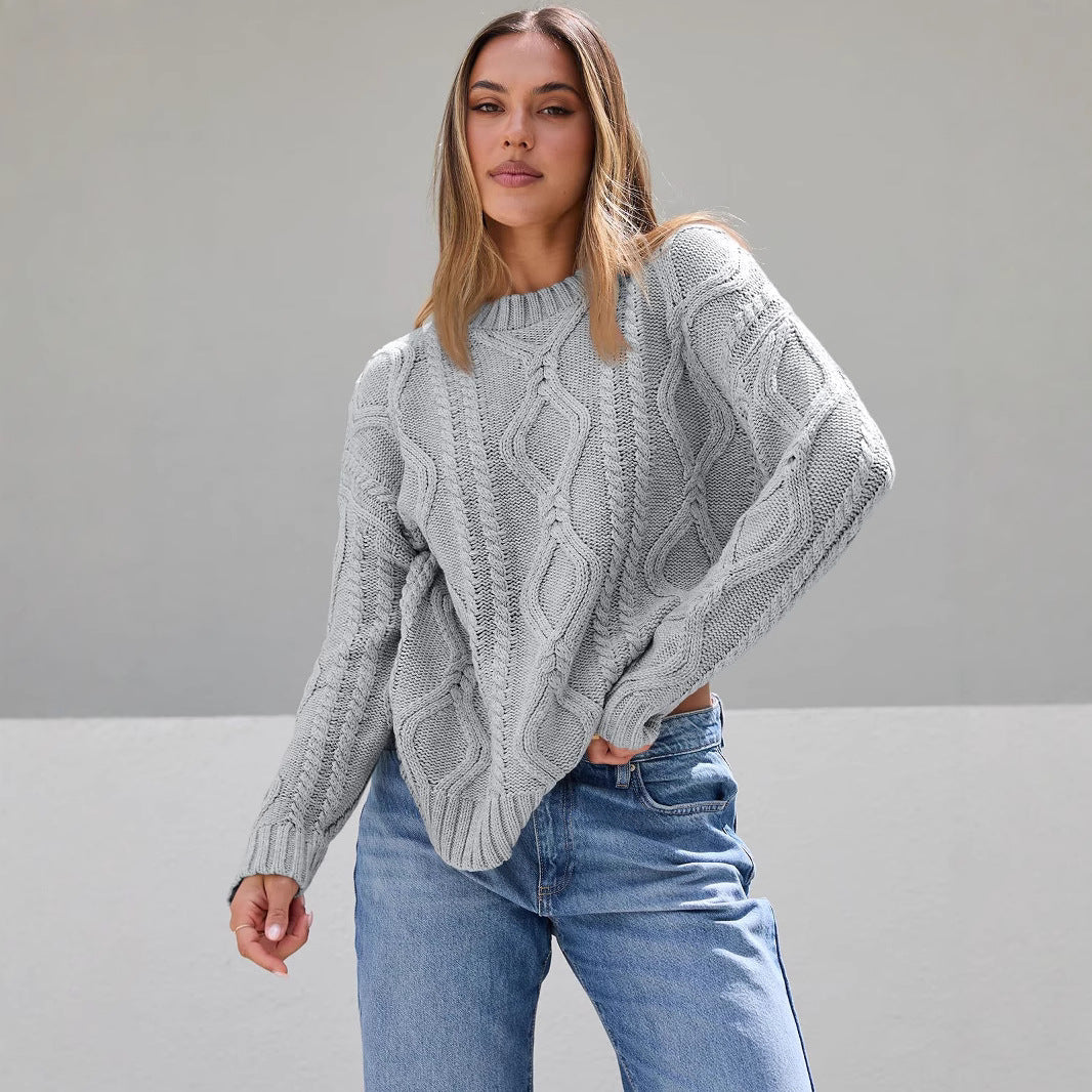 Damen Grobstrickpullover mit Wellenmuster und weitem Schnitt Fudus