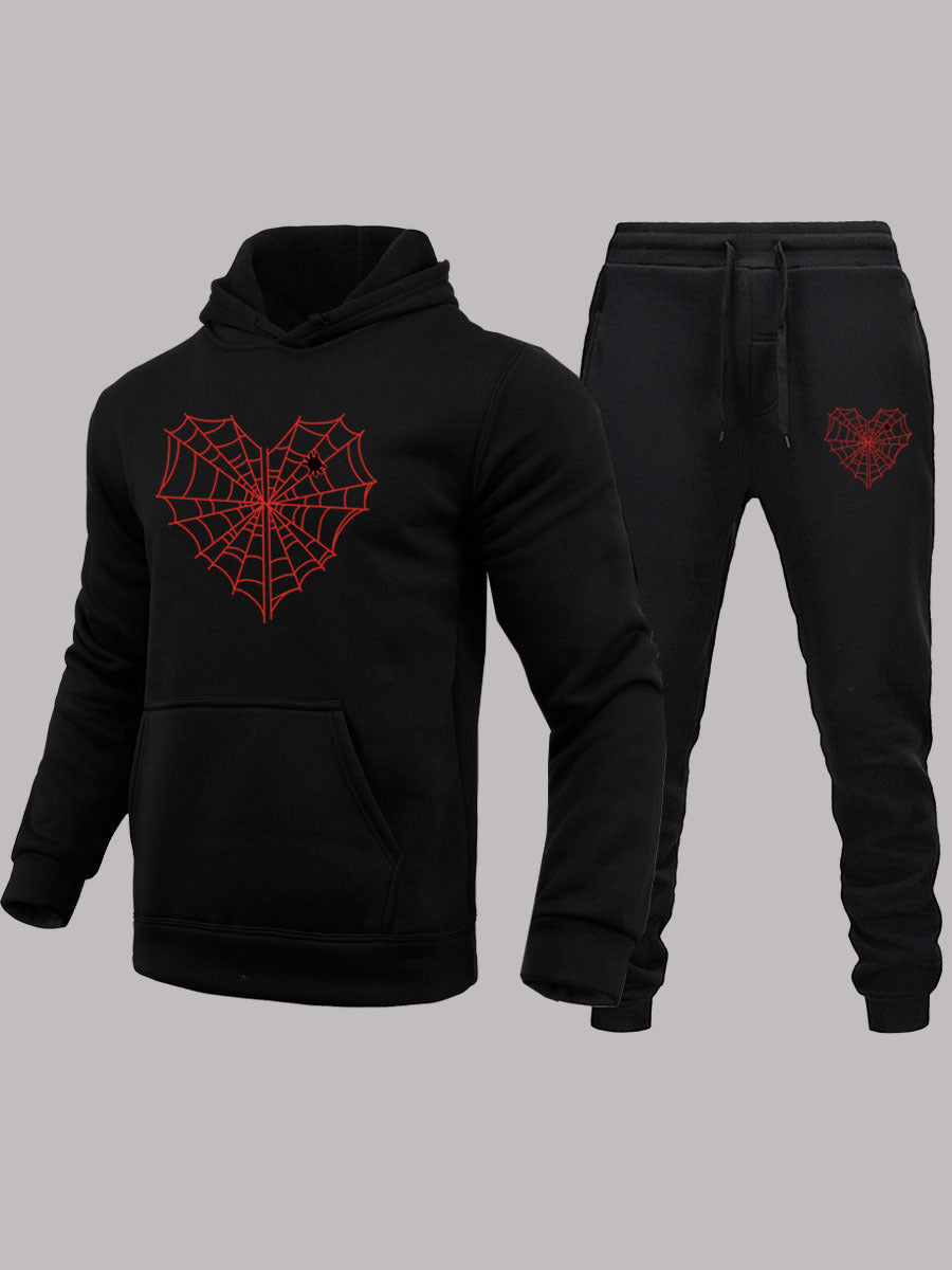 Damen Kapuzenpullover und Jogginghose Set mit kreativem Spinnennetz-Motiv Fudus