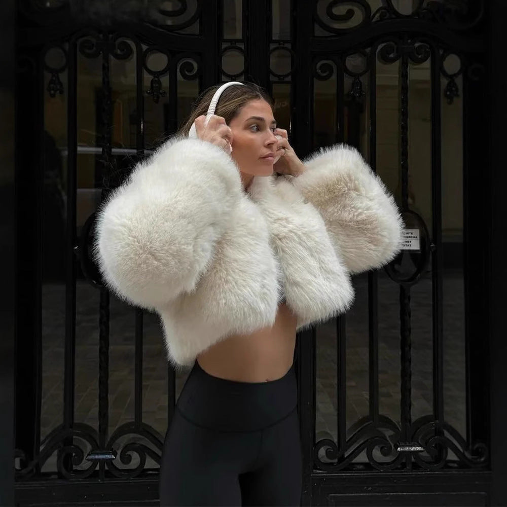 Damen Kuschelige Kurzjacke mit weichem Kunstfell Fudus