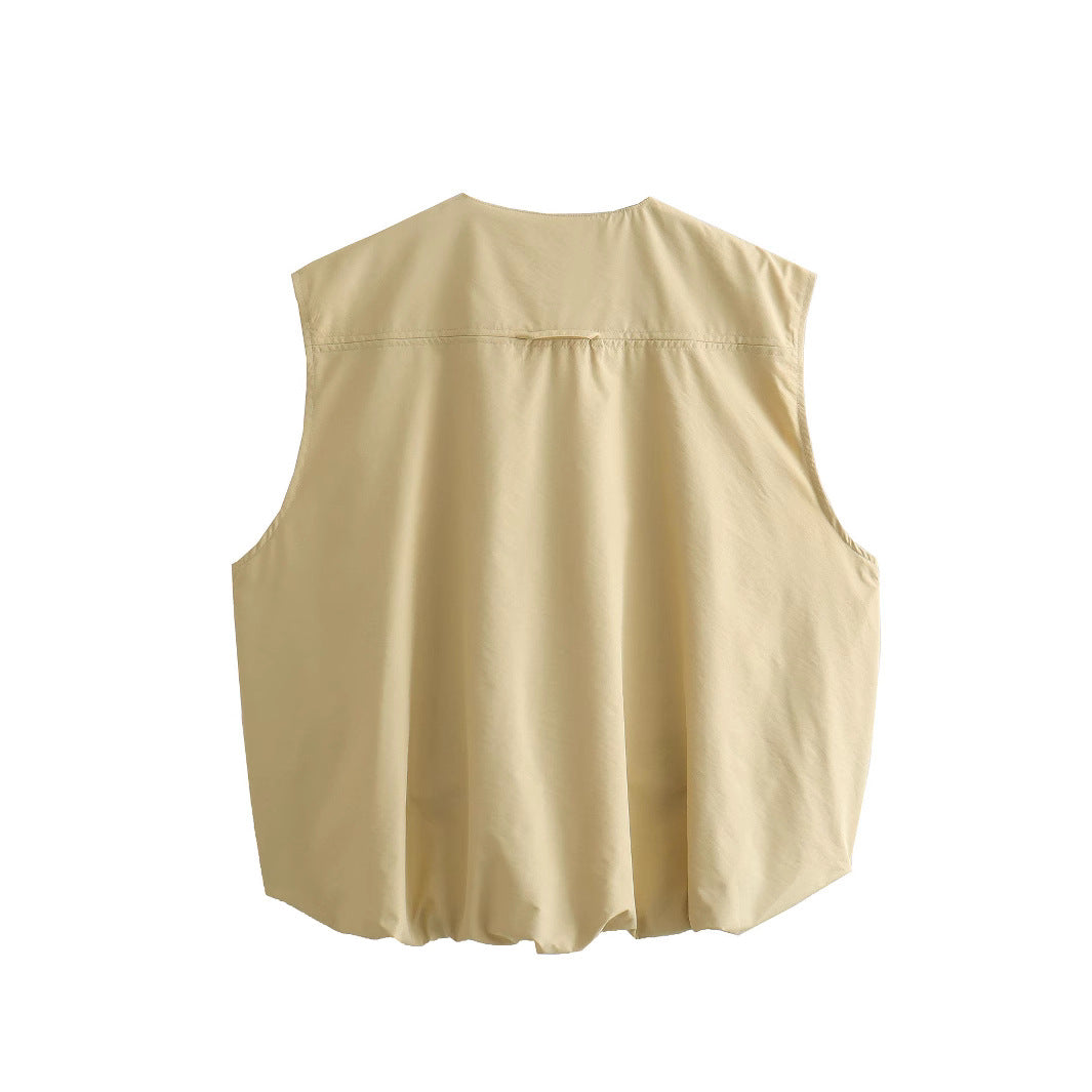 Damen Steppweste mit hohen Taschen und Gummizug Fudus