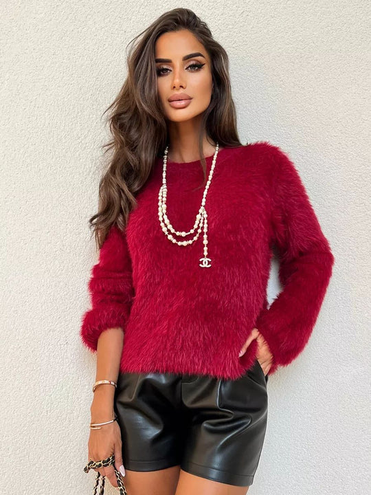 Damen Hochwertiger, kuscheliger Strickpullover mit voluminösen Ärmeln Fudus