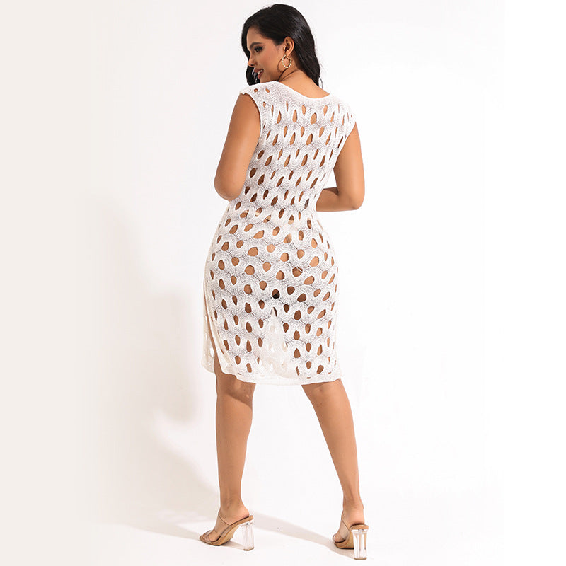 Damen Häkel-Sommerkleid mit eleganten Ausschnitten und seitlichen Schlitzen Fudus