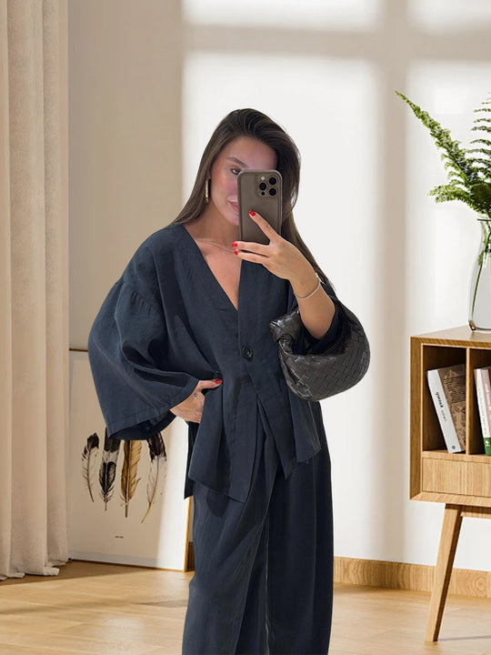 Damen lässige Oversized Blazerjacke mit weitem Schnitt Fudus