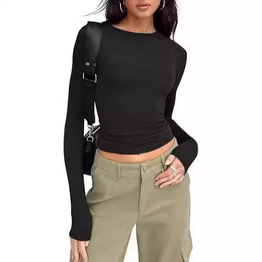 Damen Langarm-Top mit elegantem Schnitt und angeschnittenen Ärmeln Fudus