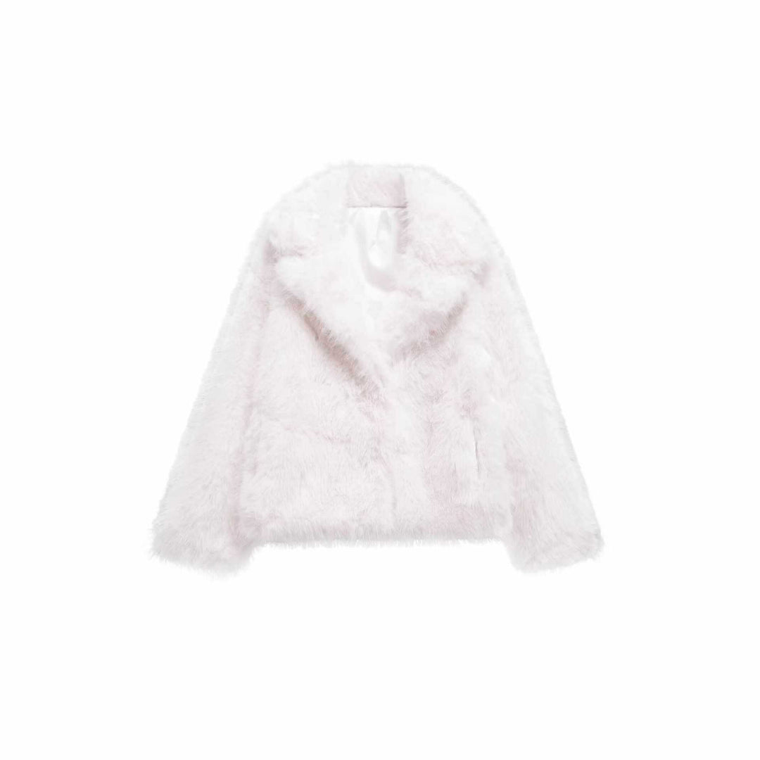 Damen Kuschelige Kunstfelljacke mit breitem Kragen Fudus