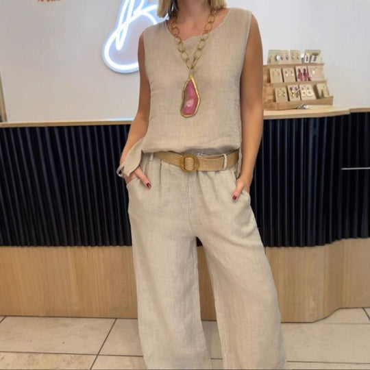 Damen lässige Leinen-Hosenanzug Fudus